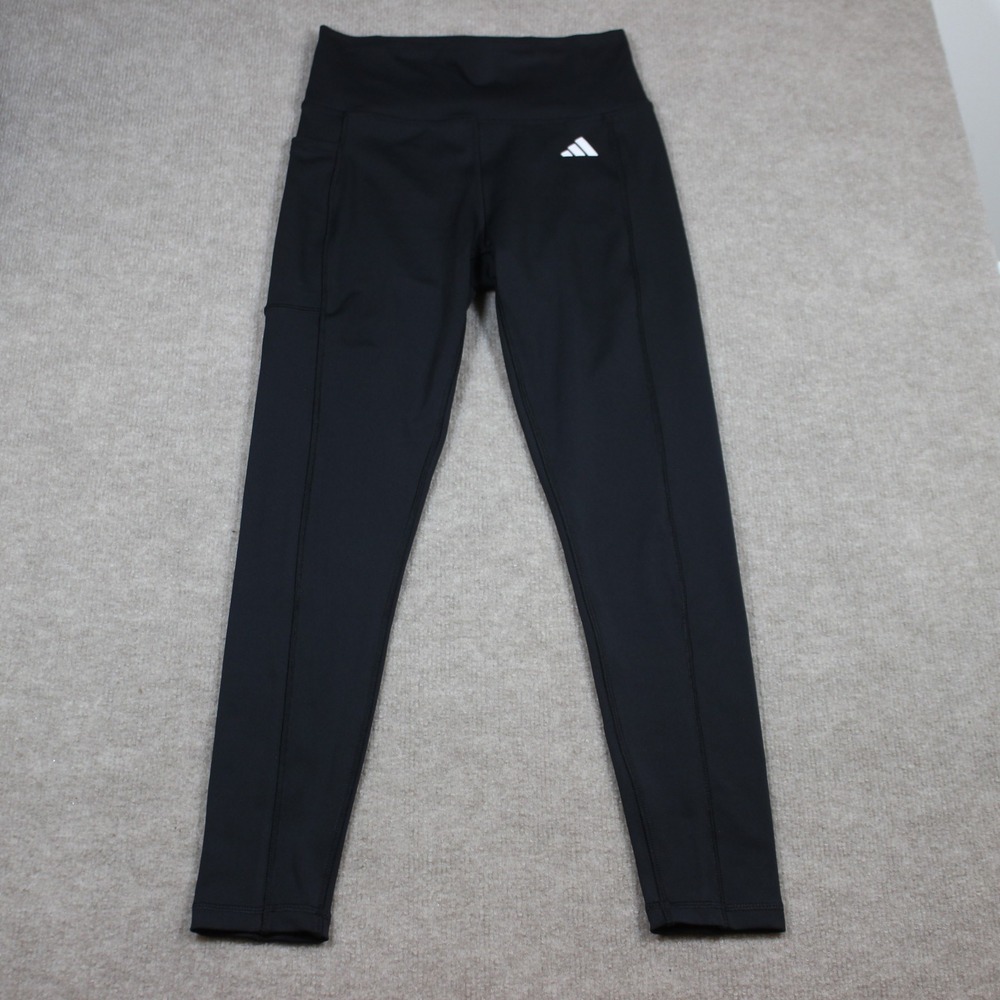 Adidas Womens High Waisted Tight Fit Leggings Black Side Pocket Small